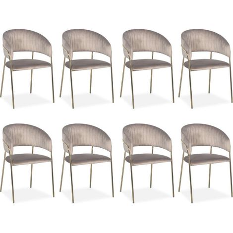 Lot de 8 Chaises en Velours "Batora" 79cm Taupe (1/5)