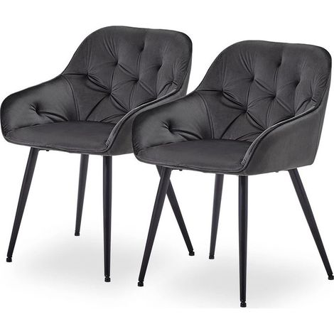 Lot de 2 chaises de salle à manger rembourrées en velours avec assise rembourrée et pieds en métal pour salon, Gris (1/5)