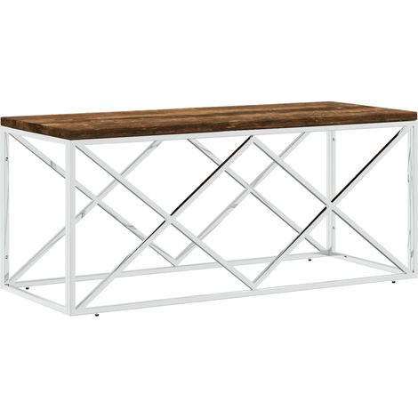 Mesa de centro 110 x 45 x 45 cm acero inoxidable plateado y madera maciza recuperada DEC037257