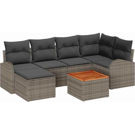 Maison Exclusive - Gartensofa-set mit Kissen 7 pcs Grau Poly-Ratt