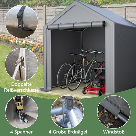 Hangar de jardin 190x170x200 cm – Abri vélo imperméable, Garage pour vélos, Box de rangement extérieur avec porte enroulable, Gris foncé – Structure stable anti-rouille