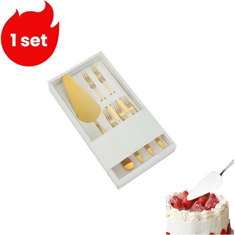 couteau et fourchette à gâteau fourchette à gâteau cuillère à gâteau fourchette à fruits couteau à gâteau 1 pièce fourchettes 5 pièces or 1 ensemble (1/5)