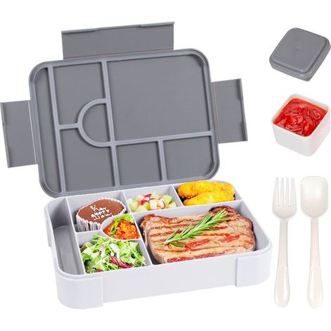 Boîte à lunch Bento 1330 ml – Isotherme – Avec couverts – Grise – Pour école et pique-nique (1/5)