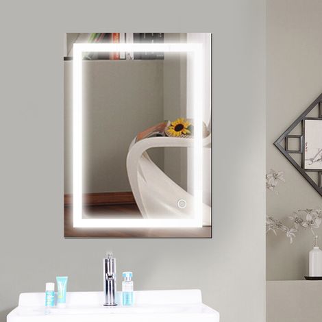 Haloyo LED-Badezimmerspiegel, beleuchteter Badezimmerspiegel mit Licht-Touch-Schalter, 50 x 70 cm, Weiß 6500K (1/5)