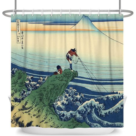 122x183cm Abstrait Ukiyo-e Anime Rideau de Douche Japonais Océan Vagues Mont Fuji Kanagawa Paysage Rideau de Bain Traditionnel Ethnique Rideau pour Salle Bains Polyester avec Crochets (1/4)