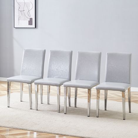 Lot de 4 chaises de salle à manger, chaise de cuisine salon, rembourrée en simili cuir PU et pieds en métal robuste, gris clair et argent (1/5)