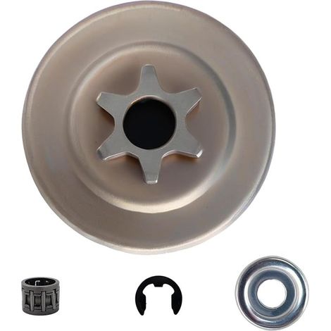 Tambour d'embrayage de pignon 3/8" 6 dents pour tronçonneuse Stihl MS170 MS180 MS210 MS230 MS250 017 018 021 023 025 avec roulement à aiguilles, rondelle et clip E (1/5)