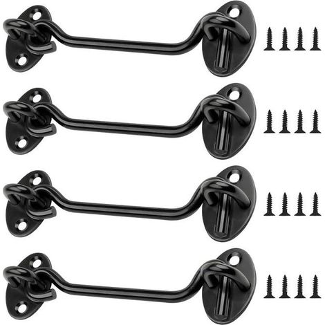 (black)Verrou Porte Coulissante 4 Pièces, Crochet Cabin 4 inch, Acier Inoxydable Porte Loquet, Crochet Fermeture Porte pour Serrures Porte de Grange (1/5)