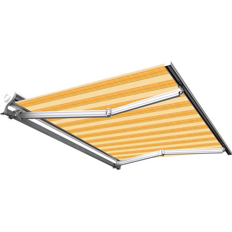 Store banne manuel demi coffre 2.5m x 2m – Aluminium extrudé – Toile imperméable anti-uv – Jaune rayé – Sunny Inch (1/5)