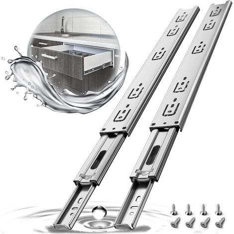 Glissiere de Tiroir Silencieuses, Acier Inoxydable, 45kg Capacité de Charge Avec Roulement à Billes 14"(350 mm) Extension Complète,montage latéral 1 paire Argenté (1/5)