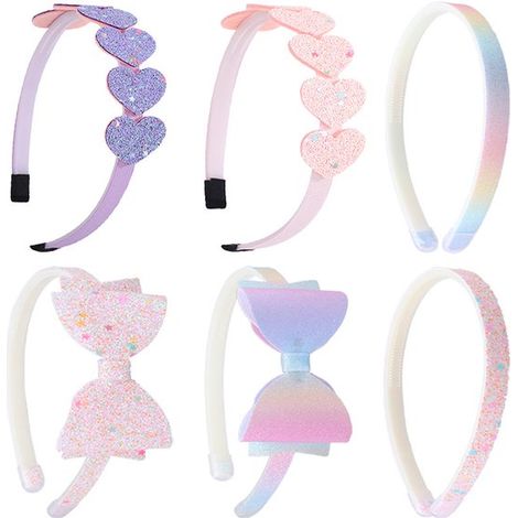 6 piezas de diademas con lazo brillante para niñas, diademas con corazones y estrellas para niñas pequeñas y adolescentes, varios colores 4 (1/5)