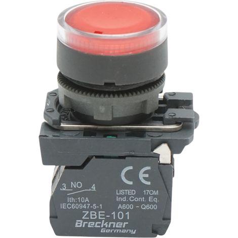 Pulsante con ritorno e segnalazione LED rosso 1NO+1NC, 220V/10A, TB5 Breckner Germany (1/5)