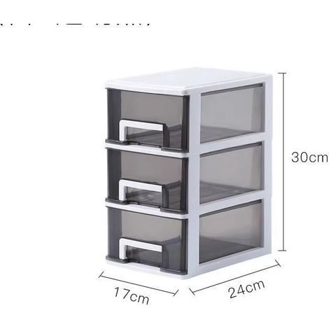 Petite tour de rangement en plastique, 3 tiroirs transparents format A5 17x24x30cm (1/4)