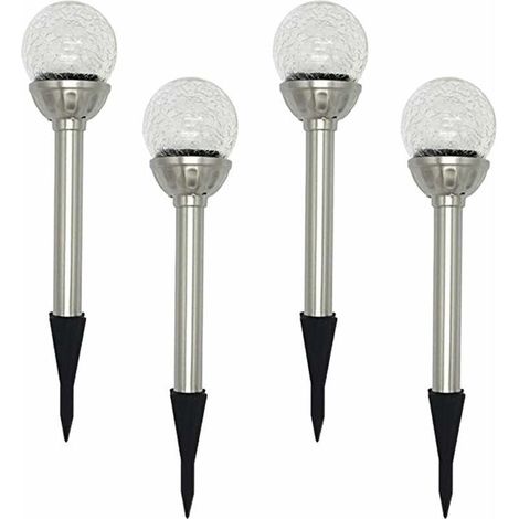 Lampes solaires de jardin extérieures, lot de 4 lampes solaires globe RGB à 8 LED, boules en verre craquelé à changement de couleur, autonomie de 6 à 10 heures.-AquaForge