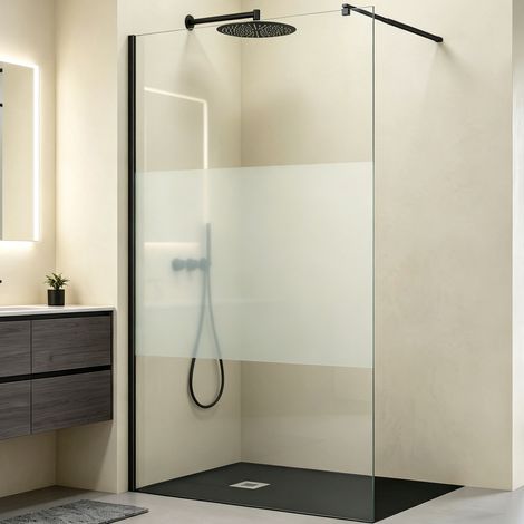 Mai & Mai Duschwand für Dusche Duschabtrennung 90x200cm Walk-In Schwarz ESG-Sicherheitsglas 8mm NANO Glas BRAM3 Bremen1MS