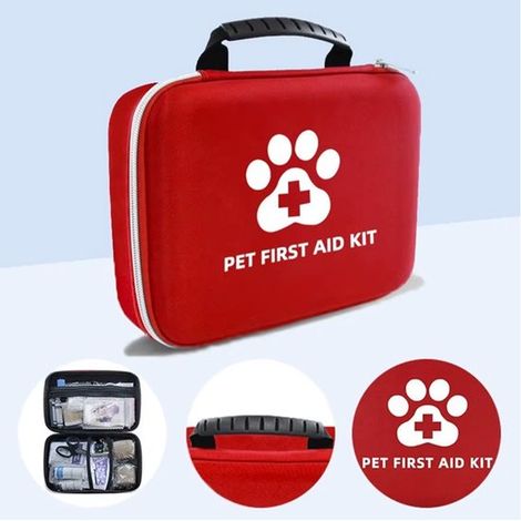 Botiquín de primeros auxilios para perros y mascotas，Set completo con extractor de garrapatas，caja de vendas y estuche，viajes y para llevar (1/5)
