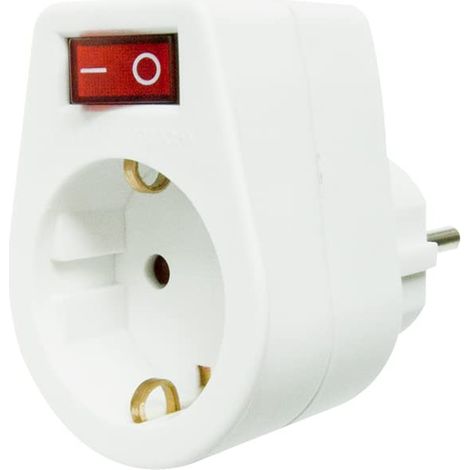 Adaptateur avec Prise de Terre et avec Interrupteur, présentation Blister, Blanc (1/5)
