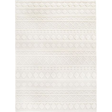 Tapis salon et chambre en laine 130x190 crème rectangle tissé motif scandinave TINCA