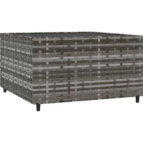 Table basse de jardin carrée grise, mesurant 50x50x30 cm, en résine tissée. (1/5)