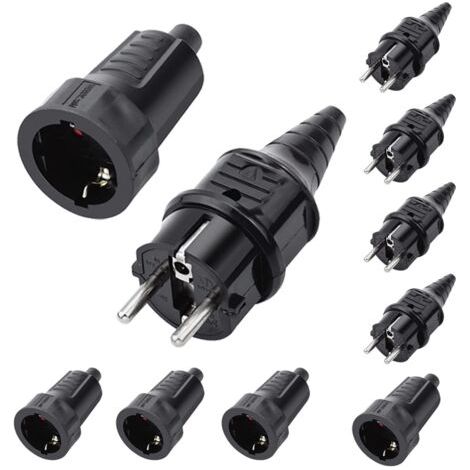 5 Sets Kit Fiche Mâle et Prise Femelle 250V 16A Fiche Électrique en Caoutchouc Broche IP44 Fiche d'alimentation Étanche, Noir (1/5)