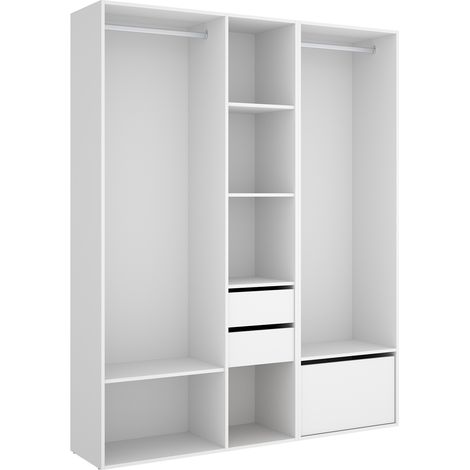 Pegane – Ensemble dressing 2 tiroirs – 1 porte à chaussures – Bois mélaminé chêne naturel et blanc – Dimensions 158x45x205 cm (1/5)