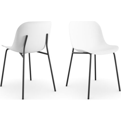 Ocean-Set de 2 chaises de salle à manger en plastique recyclé blanc avec pieds en métal