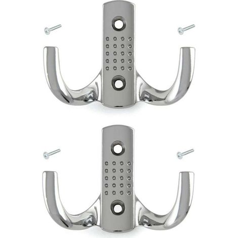Paire de patères murales doubles 58mm métal chromé poli vis M4. Porte-manteau cuisine salle de bain dressing placard (1/2)