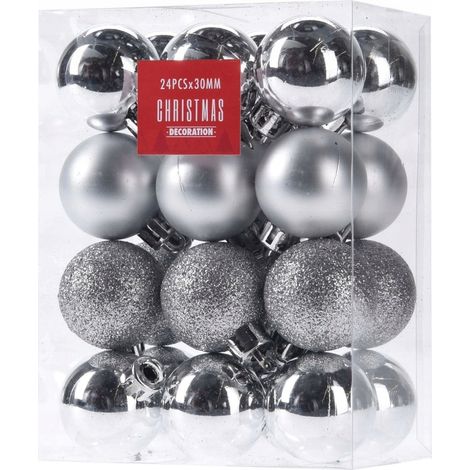 Adornos para árbol de Navidad, plateados, irrompibles, 24 unidades, 3 cm