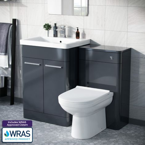 Afern 600mm Vanity Basin Unit, WC Unit & Elso Back to Wall Toilet Anthracite (1/5)