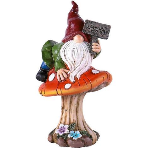Figurine Gnome Magique d'Intérieur pour Patio, Jardin, Pelouse, Porche – Décor champignon avec pancarte de bienvenue, cadeau pour enfant.