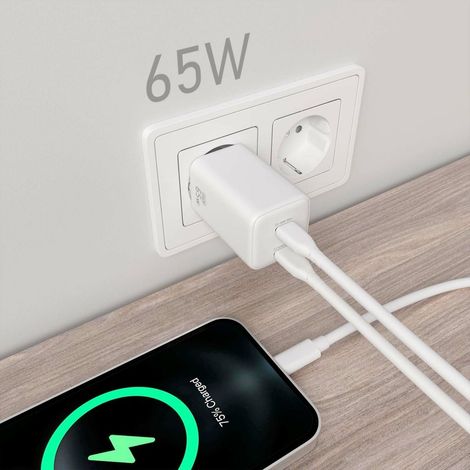 Cargador Gan de Pared Aisens ASCH-65W2P039-W/ 2xUSB Tipo-C/ 65W