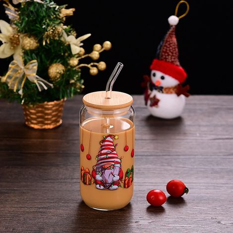 Verre À Boisson - Forme De Canette - En Verre Borosilicat Haute Résistance - Couvercle En Bambou Et Paille En Verre - Idéal Pour Café Glacé Ou Boissons Chaudes - Lot De 4 (1/5)