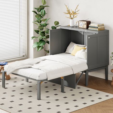 Cama plegable 90x200 cm de madera gris OKMYHOME (1/5)