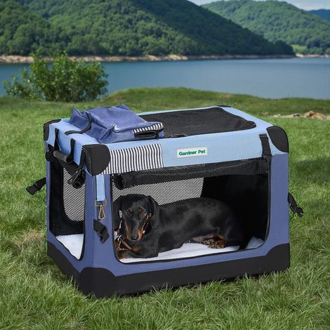 Cage de transport pliable pour chien et chat, 66x48x48cm, bleu (1/5)