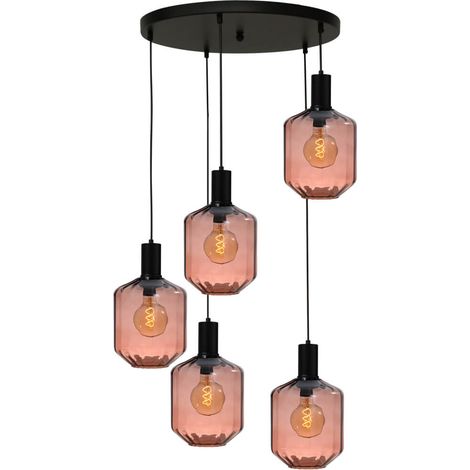 Suspension loft 5 lumières - noire - Porto avec lunettes rouges Jagger - Ø 24cm - 2712-05-05-50-5-9