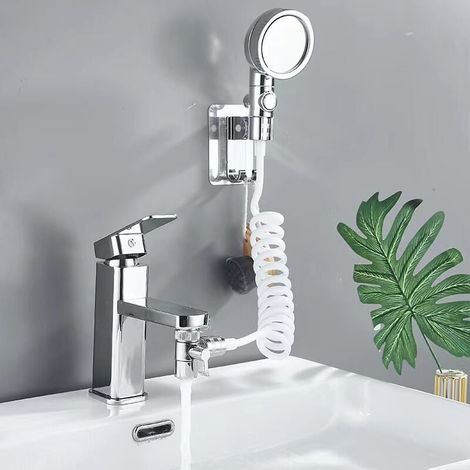 Doccetta per lavandino del bagno, soffione doccia universale, tubo telescopico, perfetta per lavare i capelli o pulire lavandino e bidet (1/4)