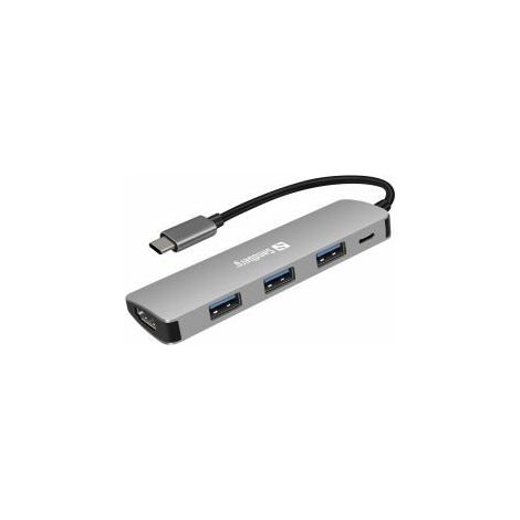 Docking station Sandberg USB-C con HDMI + 3 porte USB + PD, 100W. (1/3)