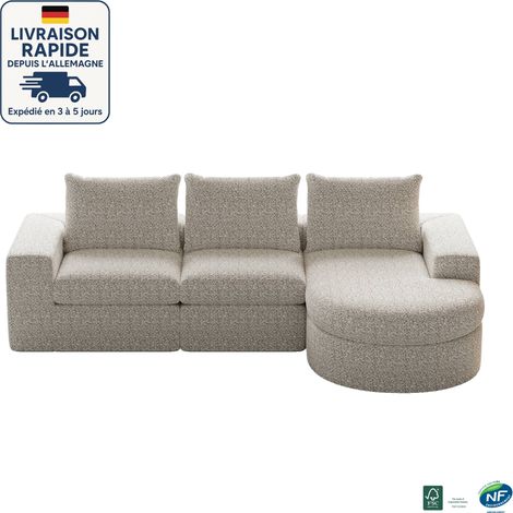 MODFU - Divano angolare a 3 posti, divano modulare a L, tessuto in ciniglia, imbottitura in schiuma, divano per soggiorno/camera da letto, 251×160×81 cm, beige (1/5)