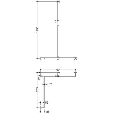 HEWI 900.35M30360 CV DUHA, Ø:32, li, A1:1250, W1/W2:765