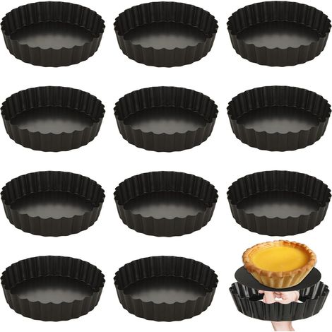 Lot de 12 Moule à tarte, Fond amovible, Acier carbone, Anti-adhésif, Cuisson dessert (1/5)