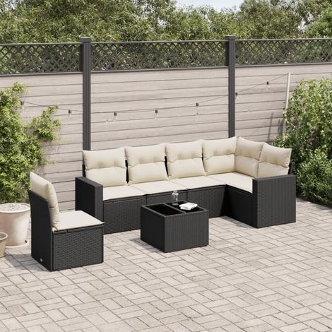 Salon de jardin modulaire 7 pcs en résine tressée avec rangement noir et crème - PANGIVO (1/3)