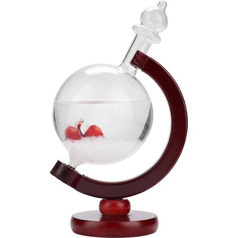 Sphère météo cristal tempête vent en verre avec socle bois, décoration bureau chambre, forme globe élégante