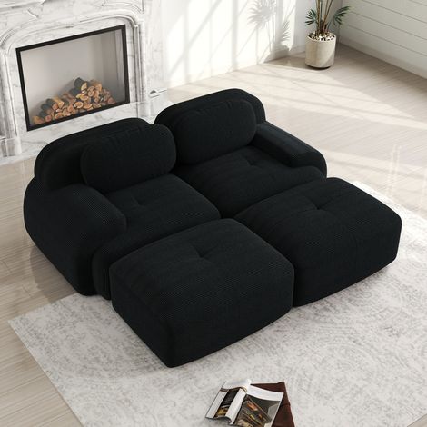 Sofá modular 208 x 178 x 70 cm de tejido negro con chaise longue para salones pequeños – MEUBLIV (1/5)