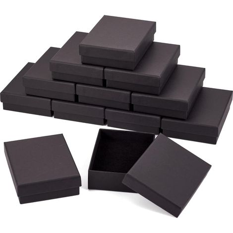 Lot de 24 boîtes à bijoux rectangulaires en papier kraft noir avec couvercle 9 x 7 cm avec éponge à l'intérieur pour rangement de bracelets, pendentifs (1/5)