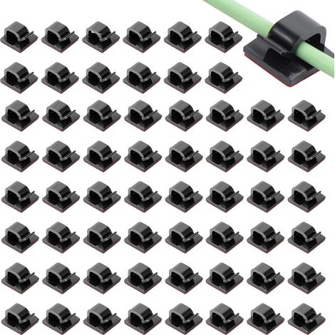 60 Clips Câbles Adhésifs - Lot de 60 - Plastique Noir - Fixation Sans Perçage - Maison et Bureau - 1,4 x 1,4 cm (1/5)