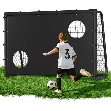 TolleTour Fußballtor 240 x 160 x 80 cm – Fußballtor für Kinder & Erwachsene, Metalltor mit Torwand & Netz, für Garten & Außenbereich, Schwarz