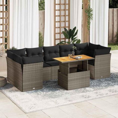 [Salon de Jardin Modulaire] Canapé d'Extérieur 8 Pièces en Résine Tressée Gris avec Coussins et Table Réglable  Fonction Rangement (1/5)