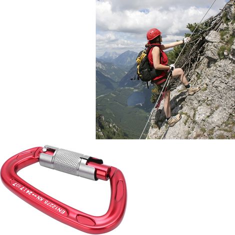 Cadenas de Sécurité D Type pour Escalade Extérieure Léger et Antirouille (Rouge)