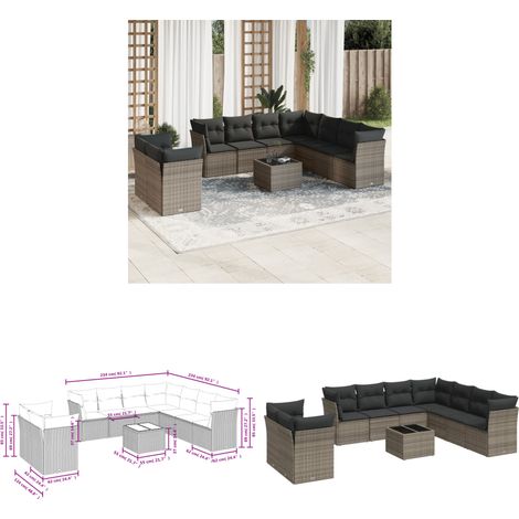 Salon de jardin avec coussins 10 pcs gris résine tressée - Ensemble Salon De Jardin - Mobilier De Jardin - Salon De Jardin Pliable - Résine Tressée - Rotin Synthétique - Home & Living (1/3)