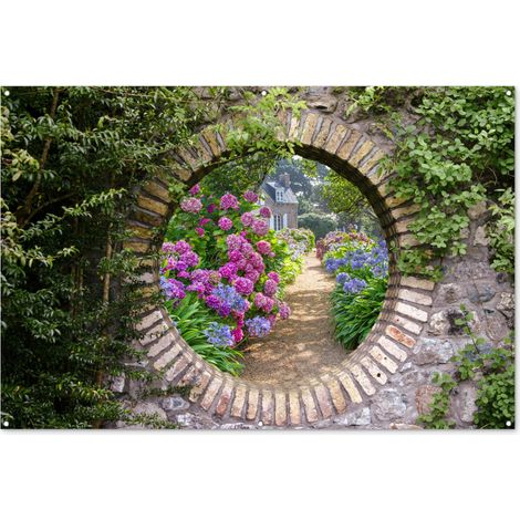 Balcony Privacy Banner Look through - Flowers - Hydrangea - Summer 180x120 cm (1/5)